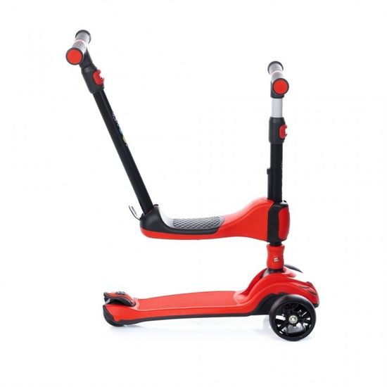 Самокат-беговел 3 в 1 Scooter Micar Transformer складной со светящимися колесами, сиденьем и родительской ручкой черно-красный