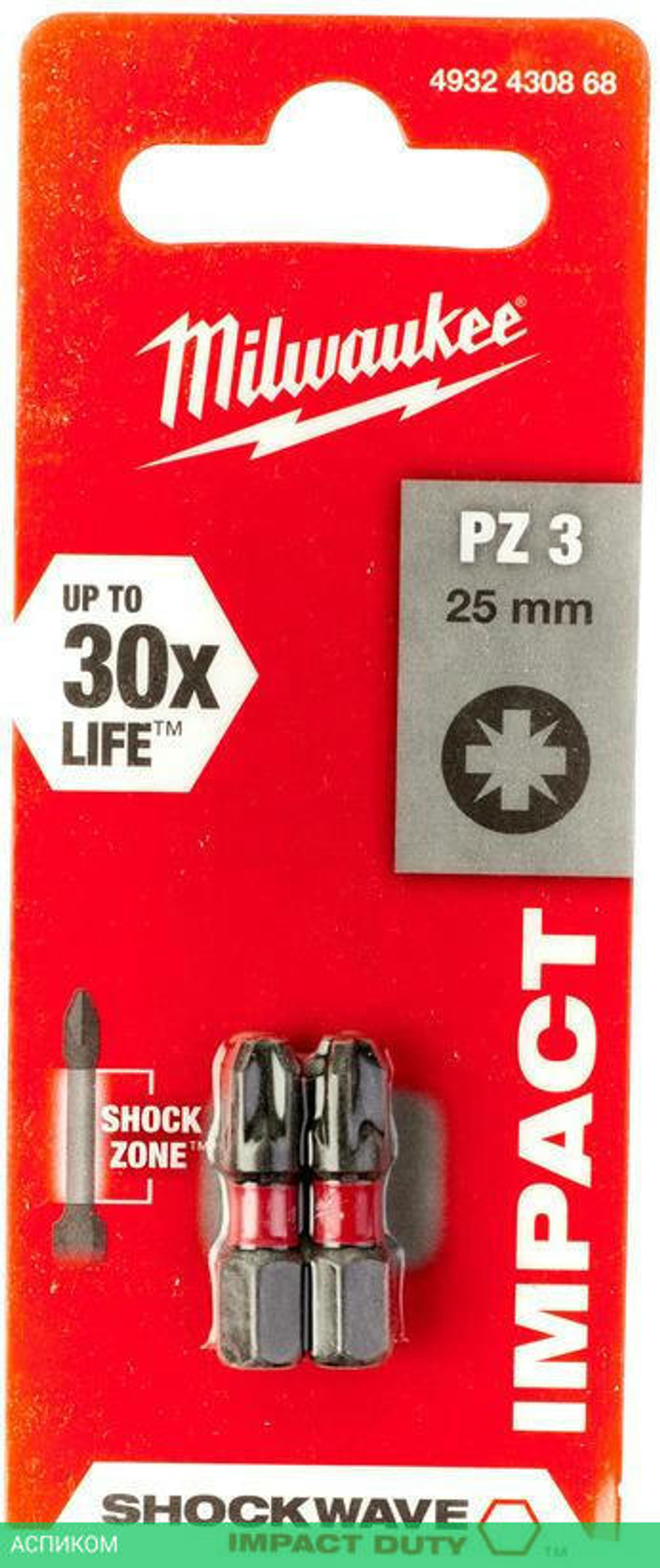 Бита Milwaukee Shockwave PZ3 25мм 2шт (4932430868)
