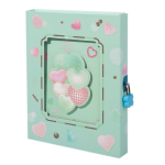 Блокнот в футляре 17,0 см * 22,0 см, гребень, Alingar, мел.картон, апплик., замочек, 60 л., линия, "Воздушные сердечки", мятный