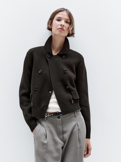 Massimo Dutti Двубортный трикотажный кардиган из 100% хлопка, коричневый