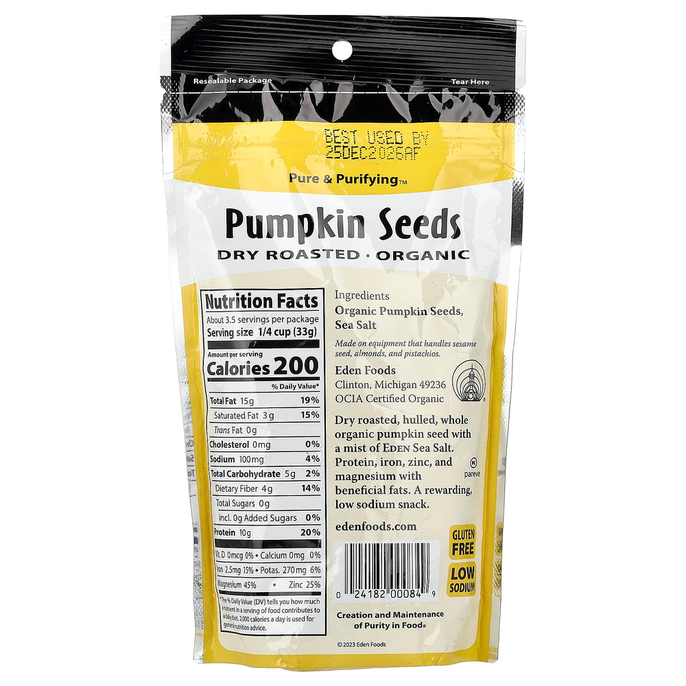 Eden Foods, органические семена тыквы, сухой обжарки, 113 г (4 унции)
