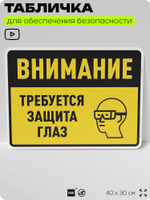 Табличка для обеспечения безопасности "Требуется защита глаз", для производства, предприятия, организаций, 40х30 см, Silver Plane x Айдентика Технолоджи