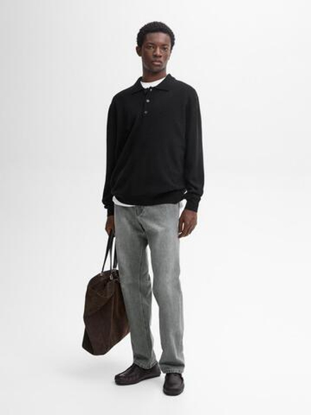 Massimo Dutti Поло из смесовой шерсти, черный
