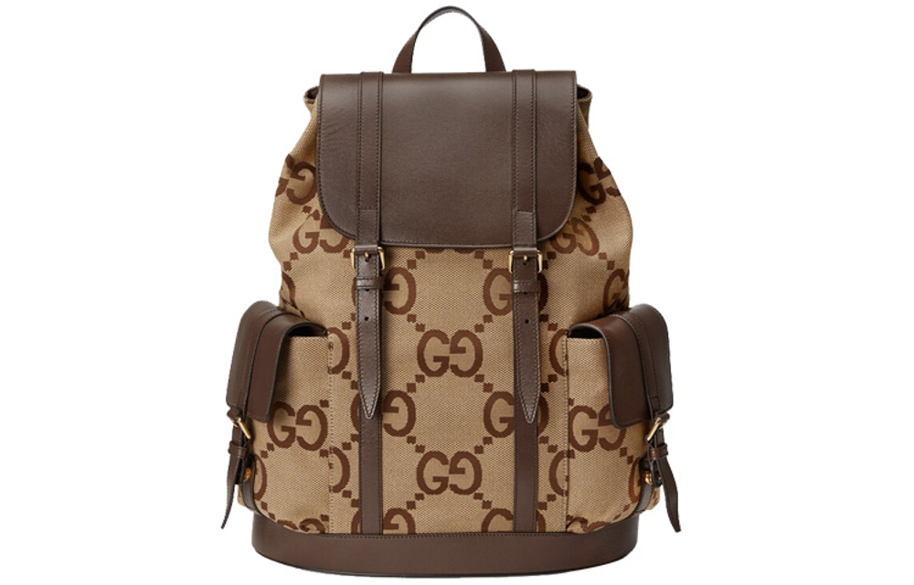 GUCCI Canvas With Leather Backpack Unisex Ebony/Camel/Brown