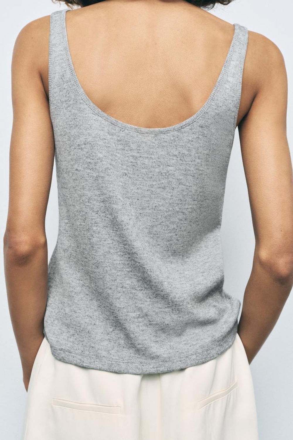 ZARA ТОП В МЕЛКИЙ РУБЧИК, СЕРЫЙ С МЕЛАНЖЕВЫМ ЭФФЕКТОМ