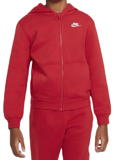 Кофта для девочки теннисная  Nike Club Fleece Full-Zip Hoodie - university red/white