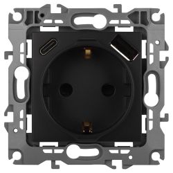 Розетка ЭРА Серия 12 12-4108-05 2P+E 16A-250В со шторками с USB type-A+C 5В-3А антрацит