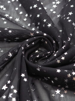 Сетка эластичная черная с серебристыми звездами метражом (Турция)