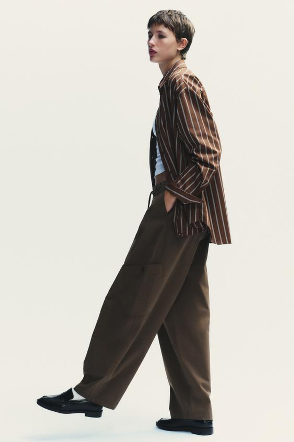 ZARA БРЮКИ-БАЛЛОНЫ КАРГО, КОРИЧНЕВЫЙ