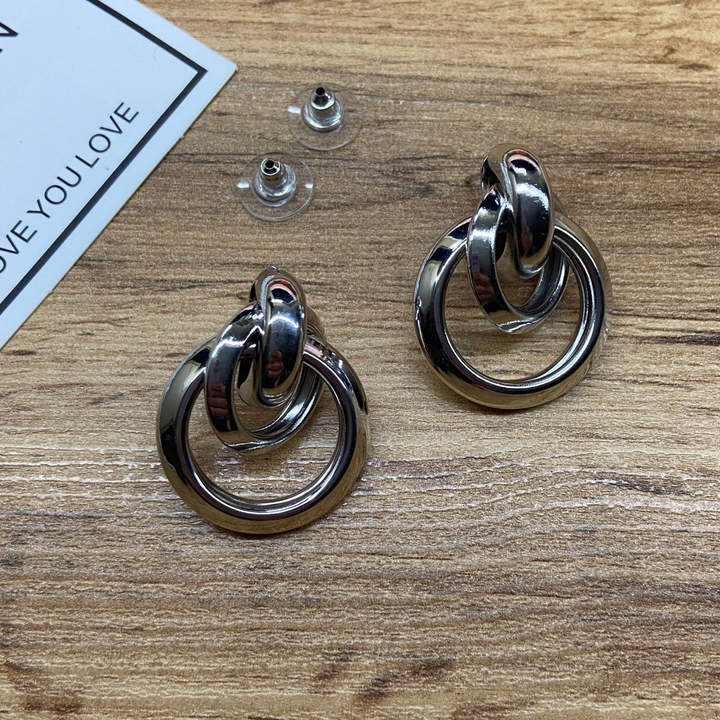 Серьги Fashion кольца 2 в 1 ассорти цвет серебристый 2,5х3,5 см