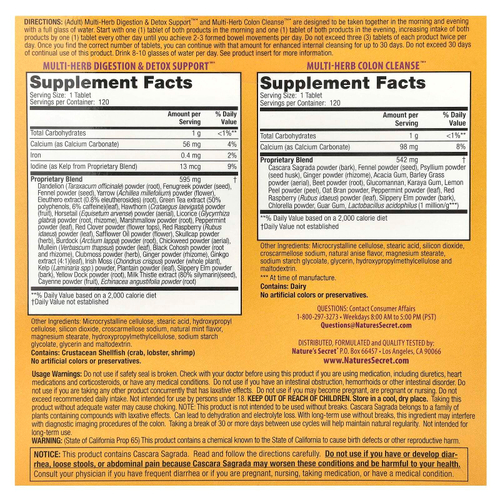 Nature's Secret, Ultimate Cleanse, состоящая из 2 частей программа для всего тела, 2 флакона по 120 таблеток в каждом