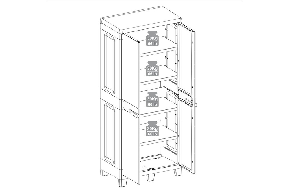 Уличный шкаф TOOMAX 2х дверный глубокий WOODY'S XL (4 полки), антрацит