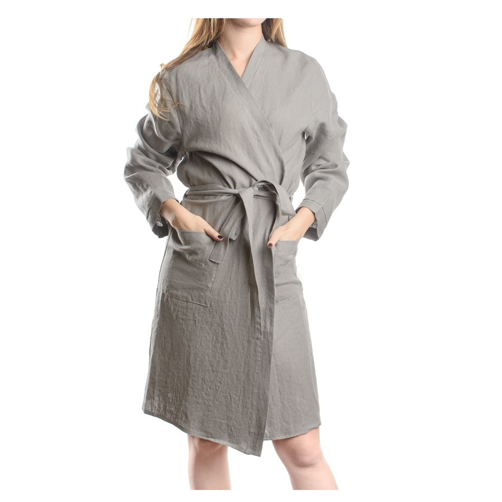 Халат льняной Essential S серый Tkano