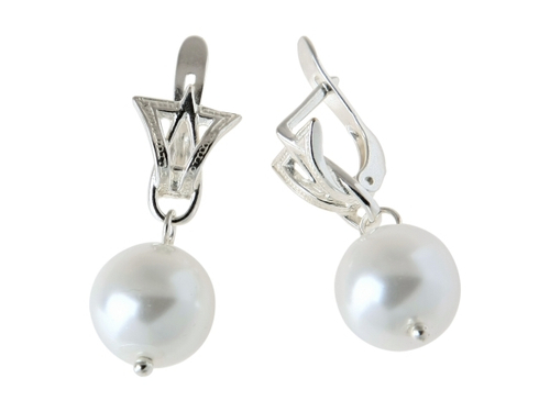 "Жемчужные 4" серьги в серебряном покрытии из коллекции "Жемчужная" от Jenavi  с английским замком