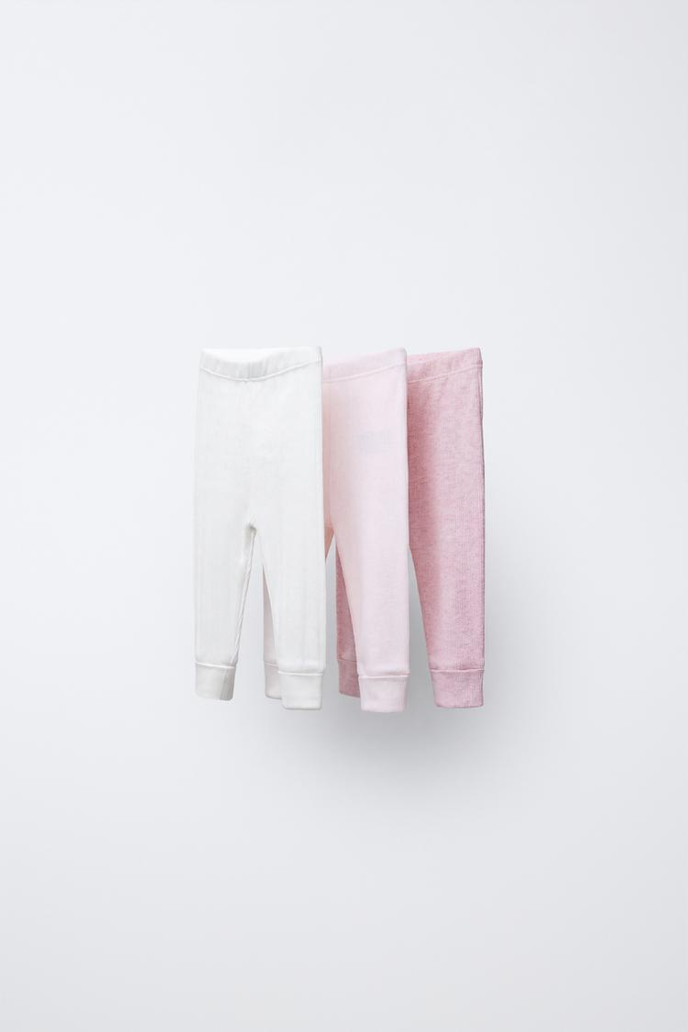 ZARA НАБОР ИЗ ТРЕХ ЛЕГИНСОВ В РУБЧИК, РОЗОВЫЙ