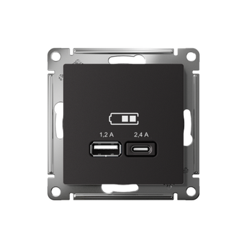 Розетка USB AtlasDesign тип A+C 5В/2.4А 2х5В/1.2А механизм карбон SE ATN001039