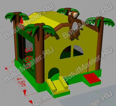 Коммерческий надувной батут "Джунгли" с крышей
