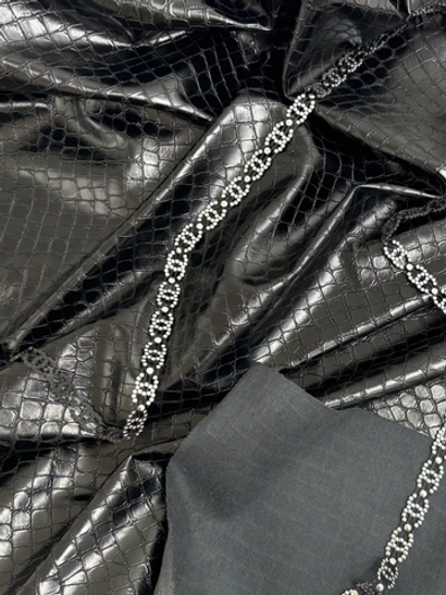 Кожа искусственная принт рептилия, черный "COBRA"