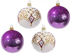 Набор стеклянных шаров Тайна 4 шт., 75 мм., фиолетовый, Ёлочка (С1790/1)
