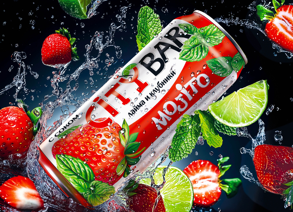 Напиток безалкогольный сильногазированный. ЖБ. 0.45л. CityBar Mojito. «Клубника-Лайм» 1/12