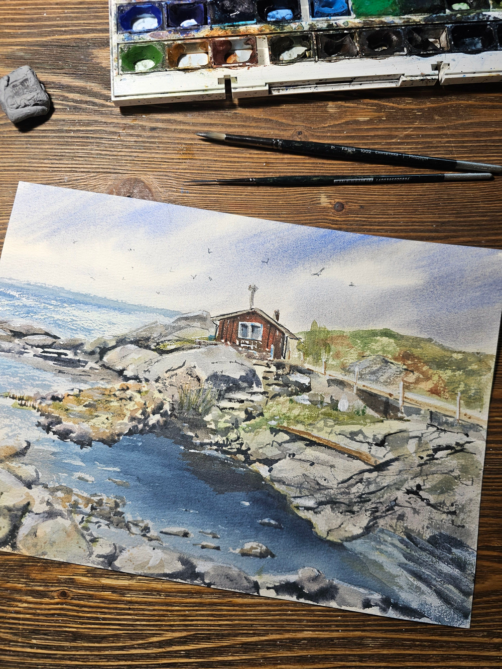 Картина авторская акварельная в паспарту 30х40 см на стену для интерьера "Тут родились Муми-тролли"