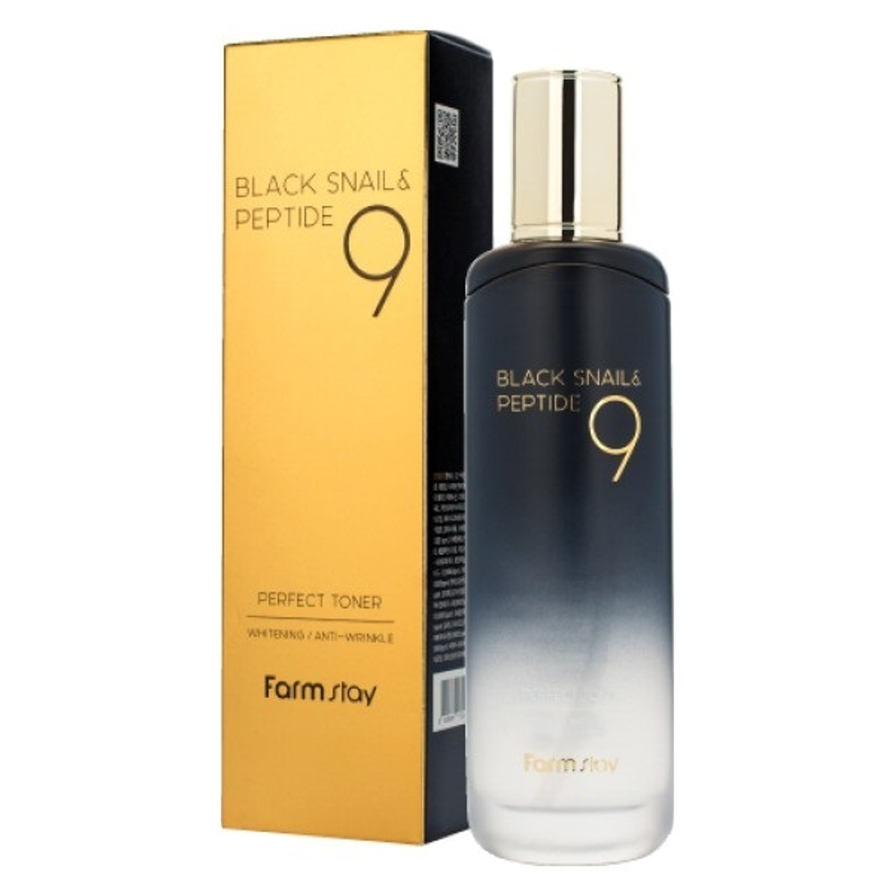 Тонер омолаживающий с комплексом из 9 пептидов FarmStay Black Snail & Peptide9 Perfect Toner