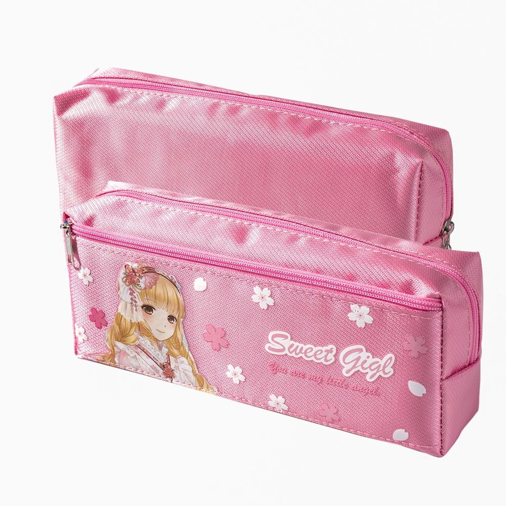 Пенал - косметичка Alingar, ткань, молния, боковой карман, 210х90х60 мм, "Sweet girl", розовый, девочка анимэ