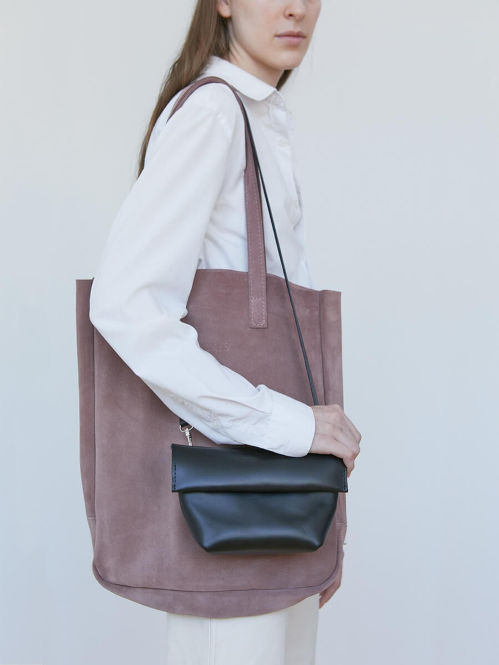 сумка шоппер пыльно-розовый замша, уцененный товар