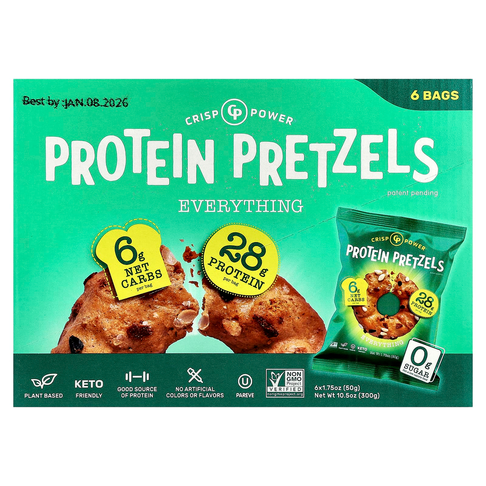 Crisp Power, Протеиновые крендели, все, 6 пакетиков по 50 г (1,75 унции)