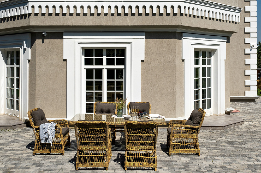 "Цесена" обеденная группа плетеная из искусственного ротанга, цвет соломенный