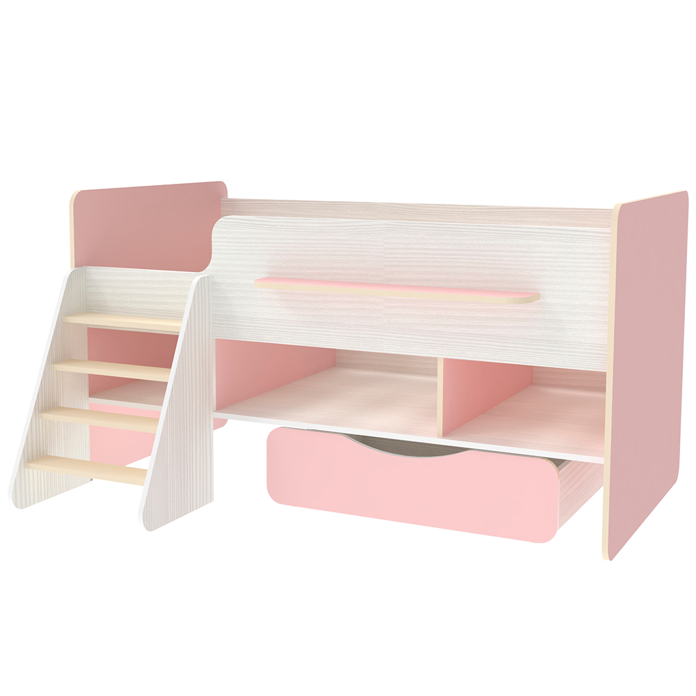 Кровать-чердак КарИВи Легенда 6 Белое Дерево Розовый