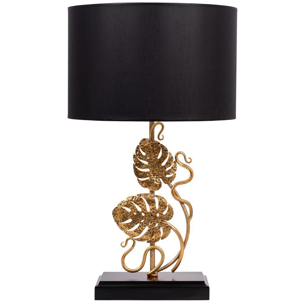 Настольная лампа Monstera Deliciosa (Монстера) Каштан Амбер с абажуром Vintage Черный