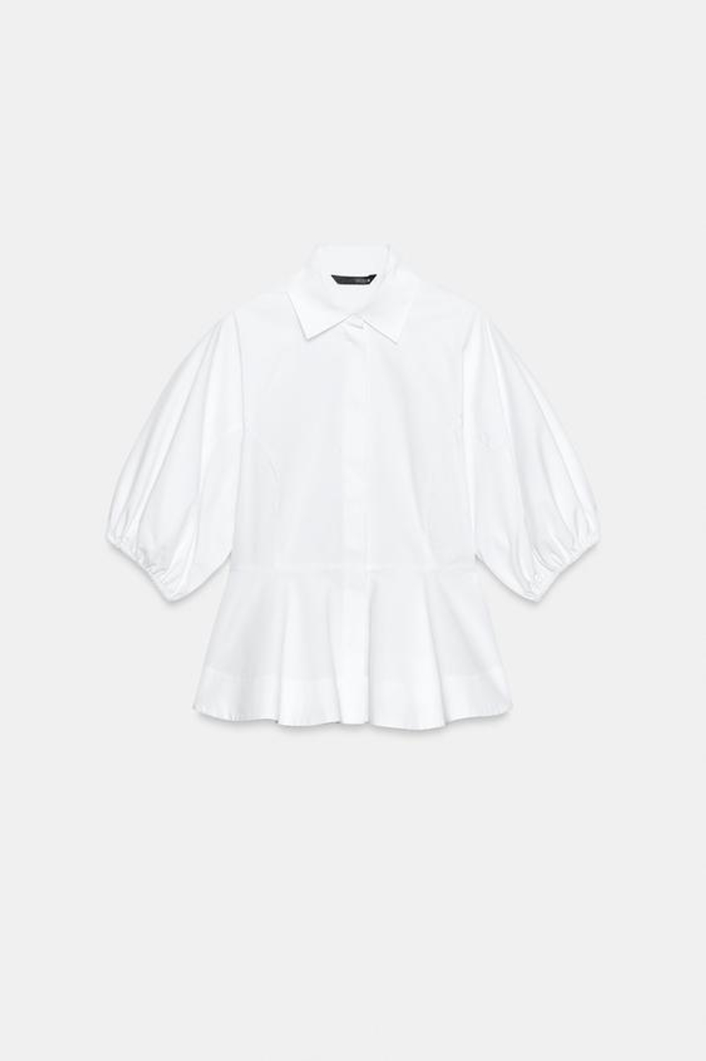 ZARA РУБАШКА С БАСКОЙ И ОБЪЕМНЫМИ РУКАВАМИ, БЕЛЫЙ
