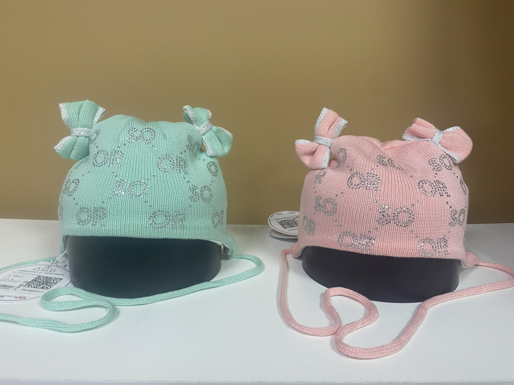 Шапочка вязаная из хлопка с х/б подкладом, размер 40