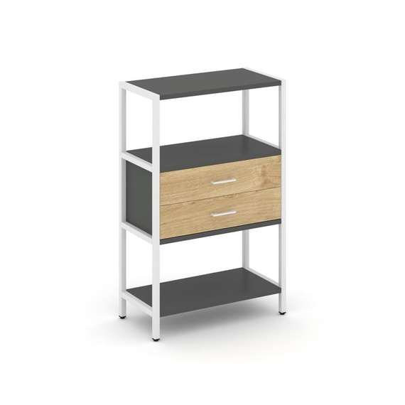 Shelf System Односекционный стеллаж трехярусный с ящиками SN.STM-312 Антрацит/Тиквуд Светлый/Металл