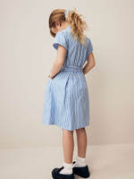 Платье школьное с воротником и поясом для девочки Next Q77-069, Голубой, Белый