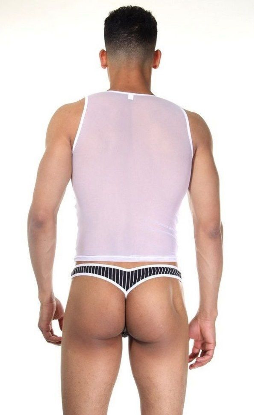 Сексуальный мужской комплект: майка и стринги (Размер: S-M) (Цвет: белый с черным)