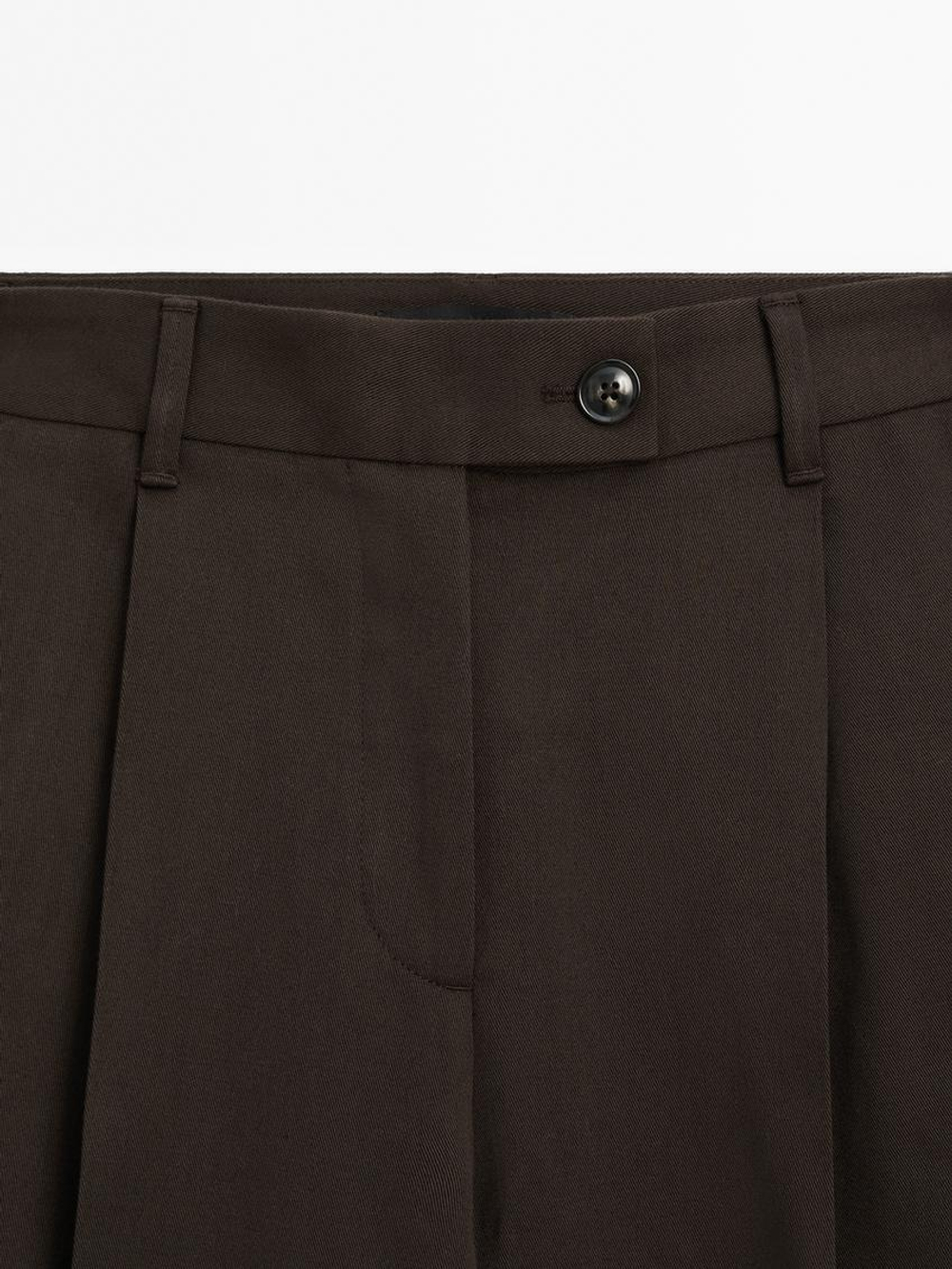 Massimo Dutti Широкие брюки из смесового хлопка со складками, норка