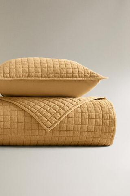 ZARA HOME ДЕТСКОЕ СТЕГАНОЕ КВАДРАТНОЕ ОДЕЯЛО, ГОРЧИЧНО-ЖЕЛТЫЙ