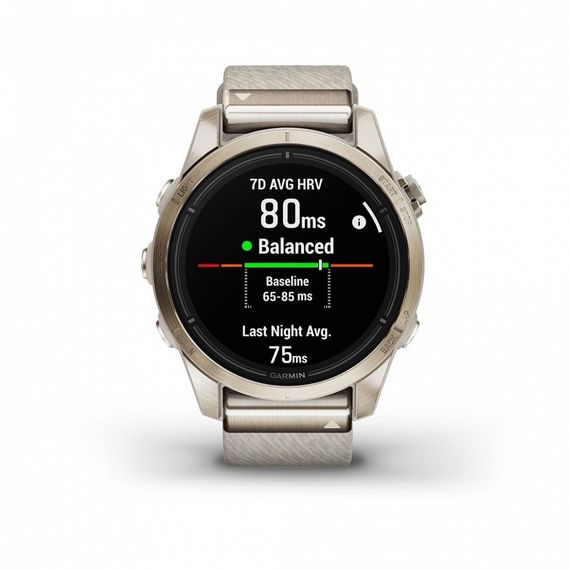 Умные часы Garmin Epix Pro (Gen 2) Sapphire Edition 42 мм, золотистый корпус с нейлоновым ремешком сливочного цвета