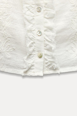 ZARA ТОП ИЗ ХЛОПКОВОГО МУСЛИНА С ВЫШИВКОЙ, ЖЕЛТОВАТО-БЕЛЫЙ