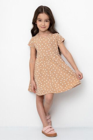 Платье  для девочки  К 5644/итальянский песок,горошки