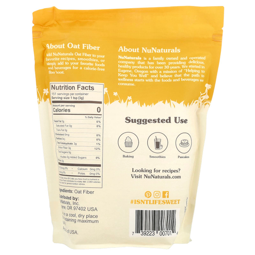 NuNaturals, порошок из овсяной клетчатки, 454 г (1 фунт)