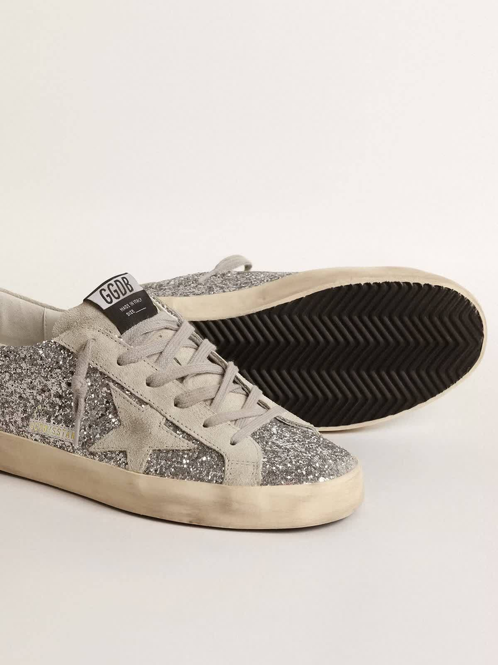 Super Star in silver glitter with ice-gray suede star