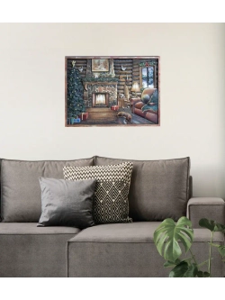 Картина деревянная "У камина" 41х30х4,5 см