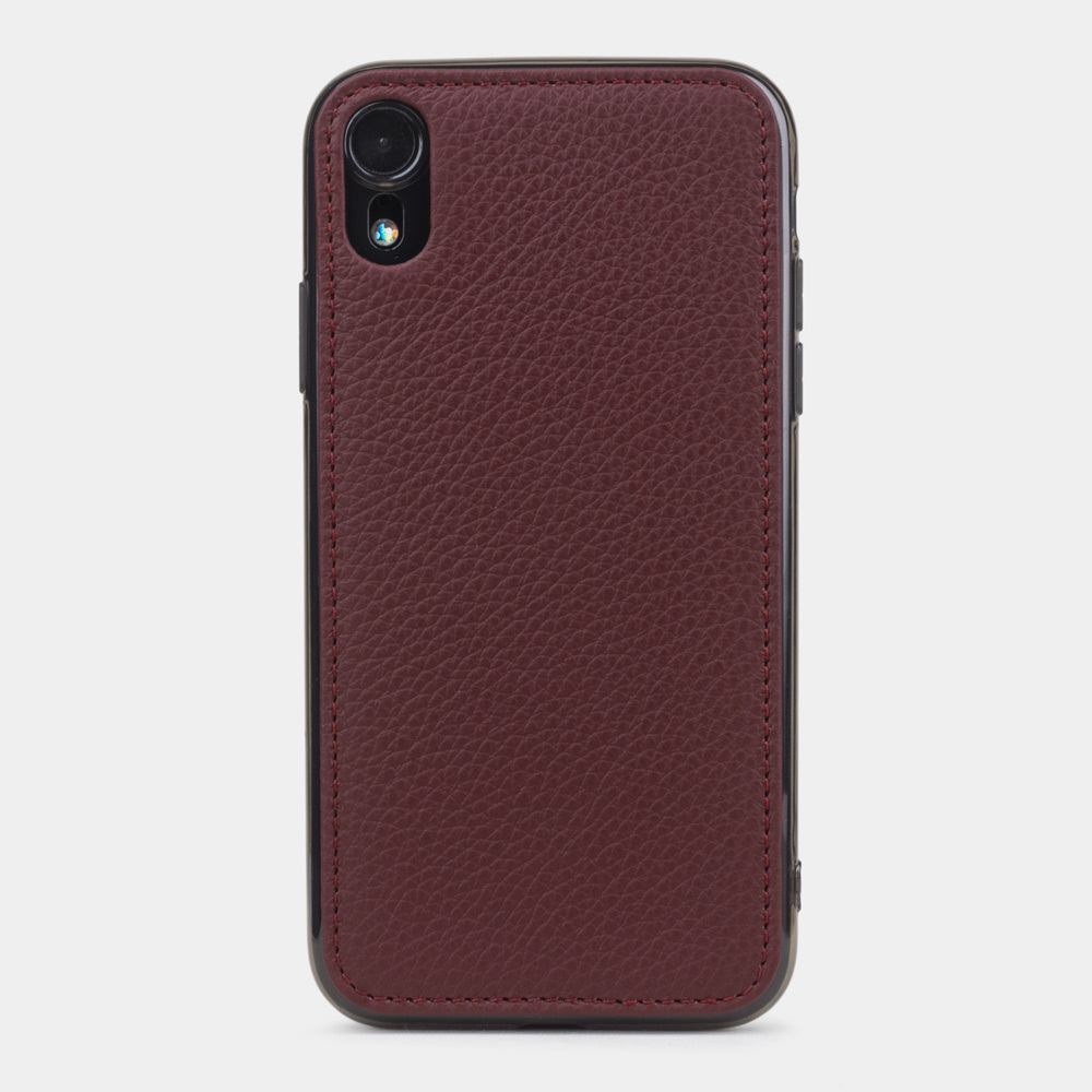 Чехол-накладка кожаная для iPhone XR бордового цвета