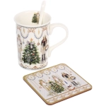 Кружка керамическая 300мл «Щелкунчик» в наборе с ложкой и подставкой, в подарочной коробке