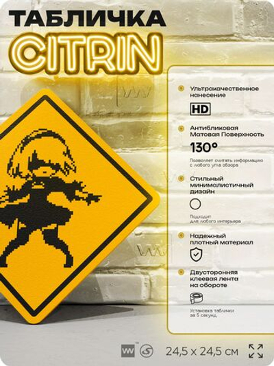 Табличка декоративная "Nier: Automata, 2B" на дверь и стену, прикольная штука в подарок геймеру, декоративный знак, 24,5х24,5 см, Айдентика Технолоджи