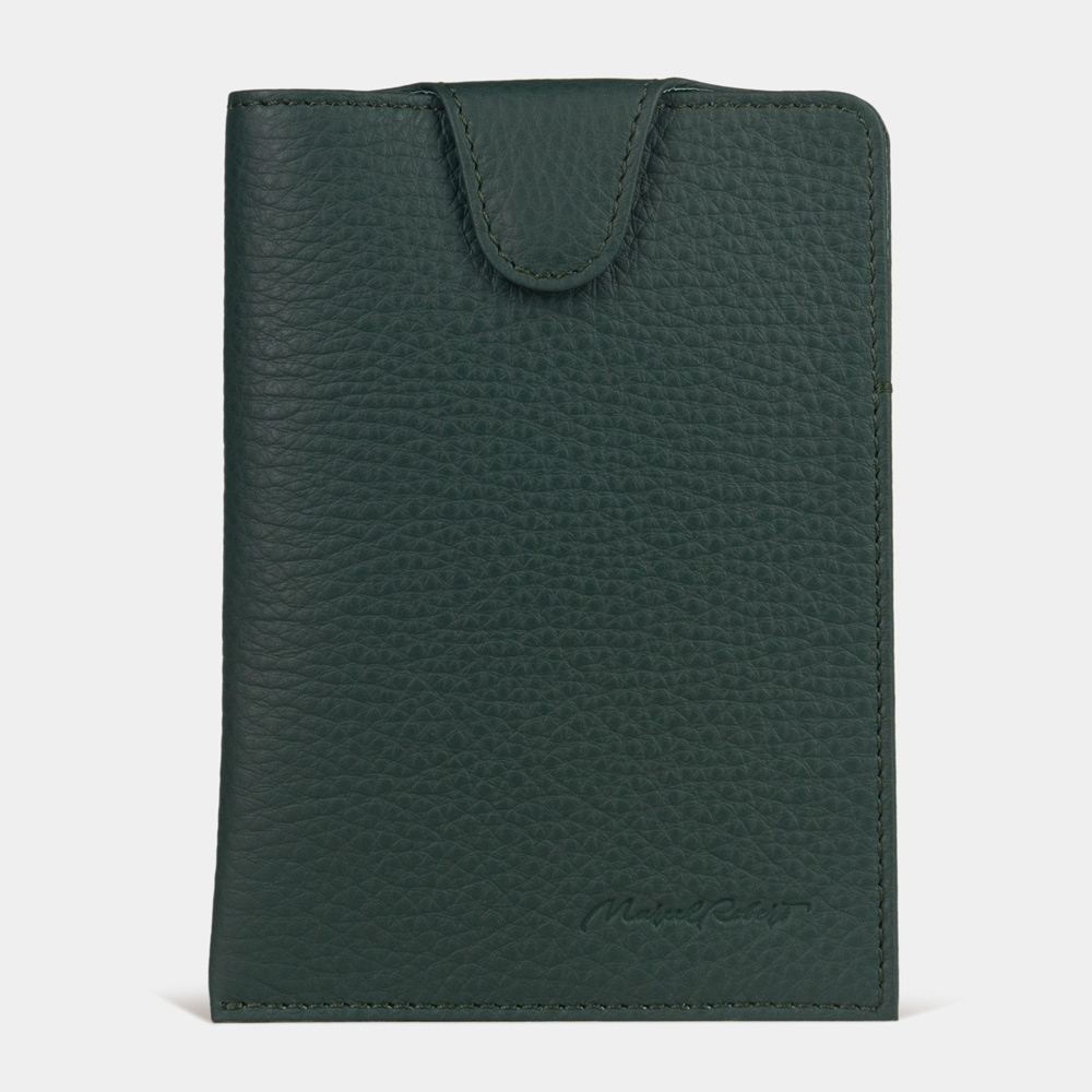 Обложка-кармашек для паспорта London из кожи теленка, темно-зеленого цвета