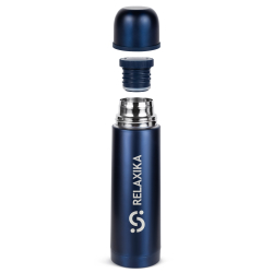 Термос Relaxika 101 (0,5 литра), темно-синий (стикерпак "7 вершин")